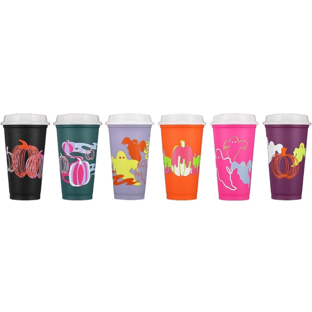 Starbucks Fall 2023 Reusable Plastic Hot Cups with Lids Glow in the Dark